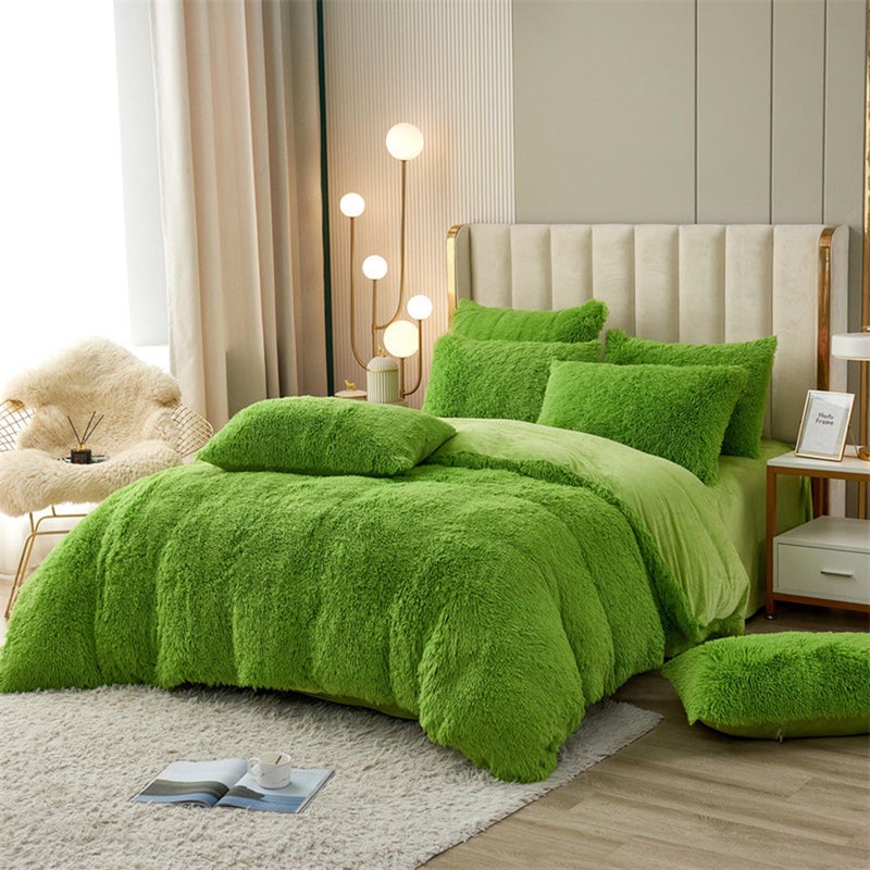 MorroMorn 5 PCS Shaggy Duvet Cover Bedding Set - Fluffy Comforter Cover Long Faux Fur Luxury Ultra Soft Cozy (Green, King/California King) - Image 2